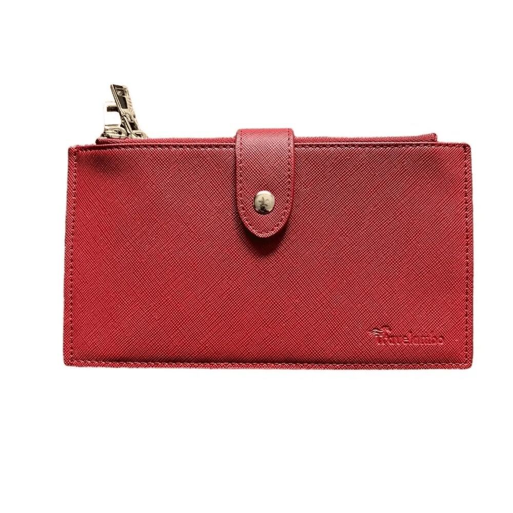 Travelambo Wristlet Wallet Womens Red Faux Leather Card Holder ID RFID